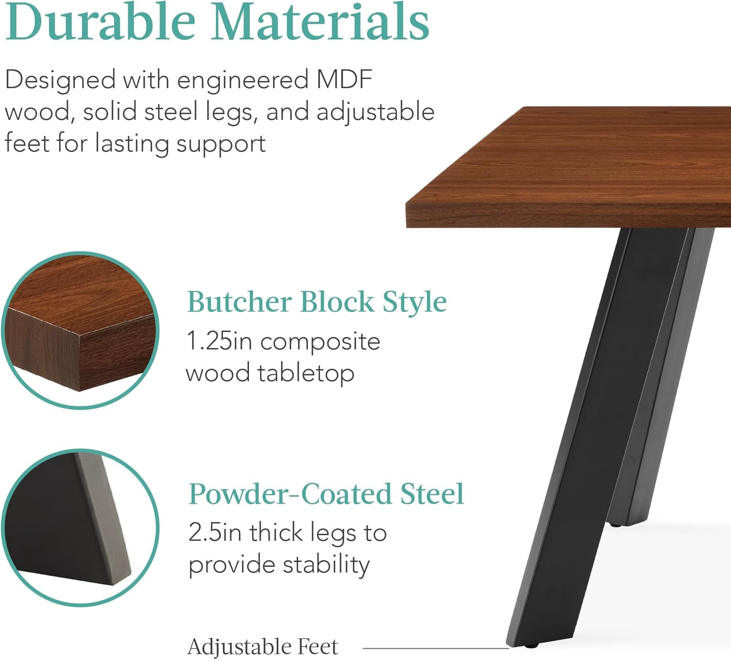 Modern Expandable Dining Table 47-63″ for 6, Brown with Leaf Extension