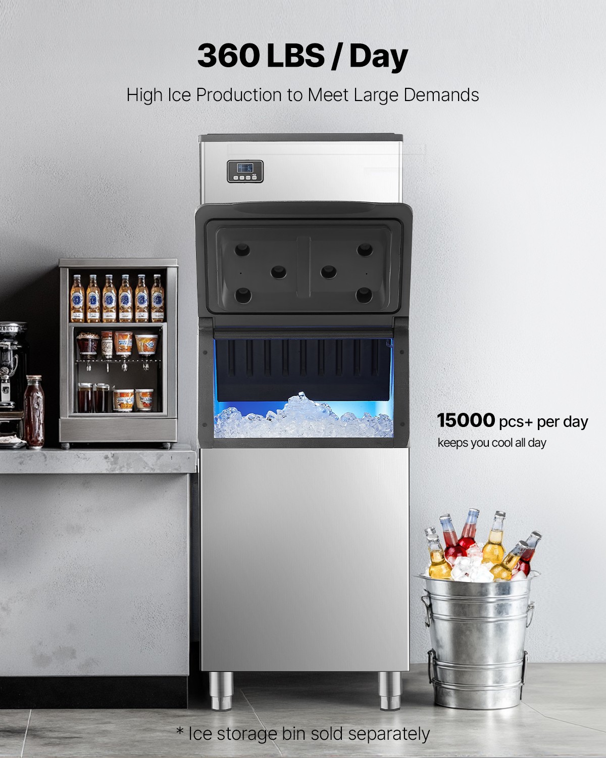 VEVOR Commercial Ice Maker Machine – Head 360 lbs/Day Self-Cleaning Ice Machine