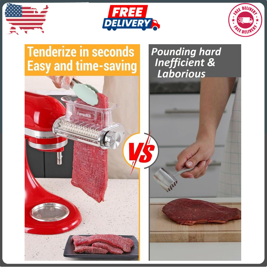 FavorKit Adjustable 3‑Thickness Meat Tenderizer Attachment – For KitchenAid Stan