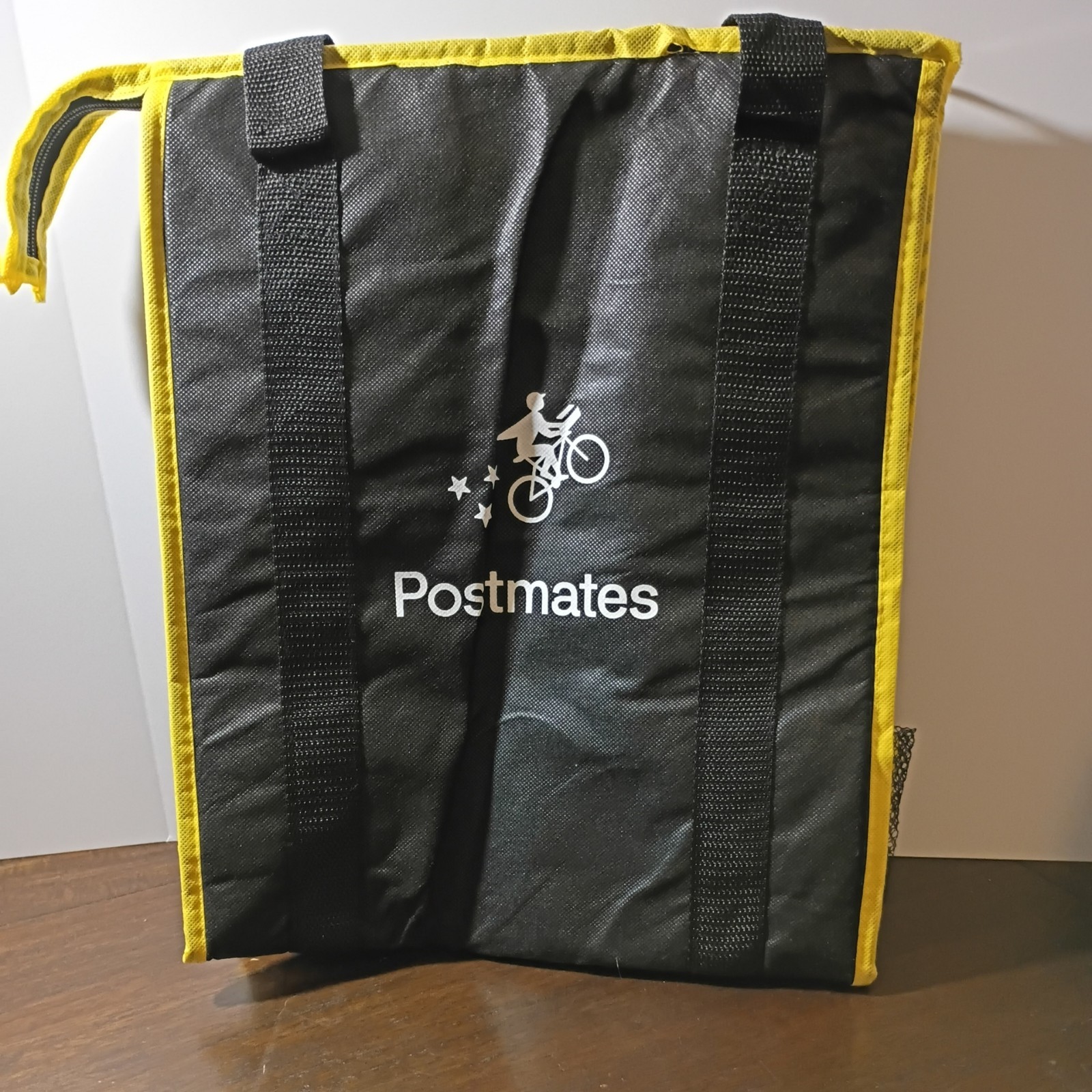 Postmates Bag Insulated Food Delivery Tote Black Yellow Side Mesh Pockets