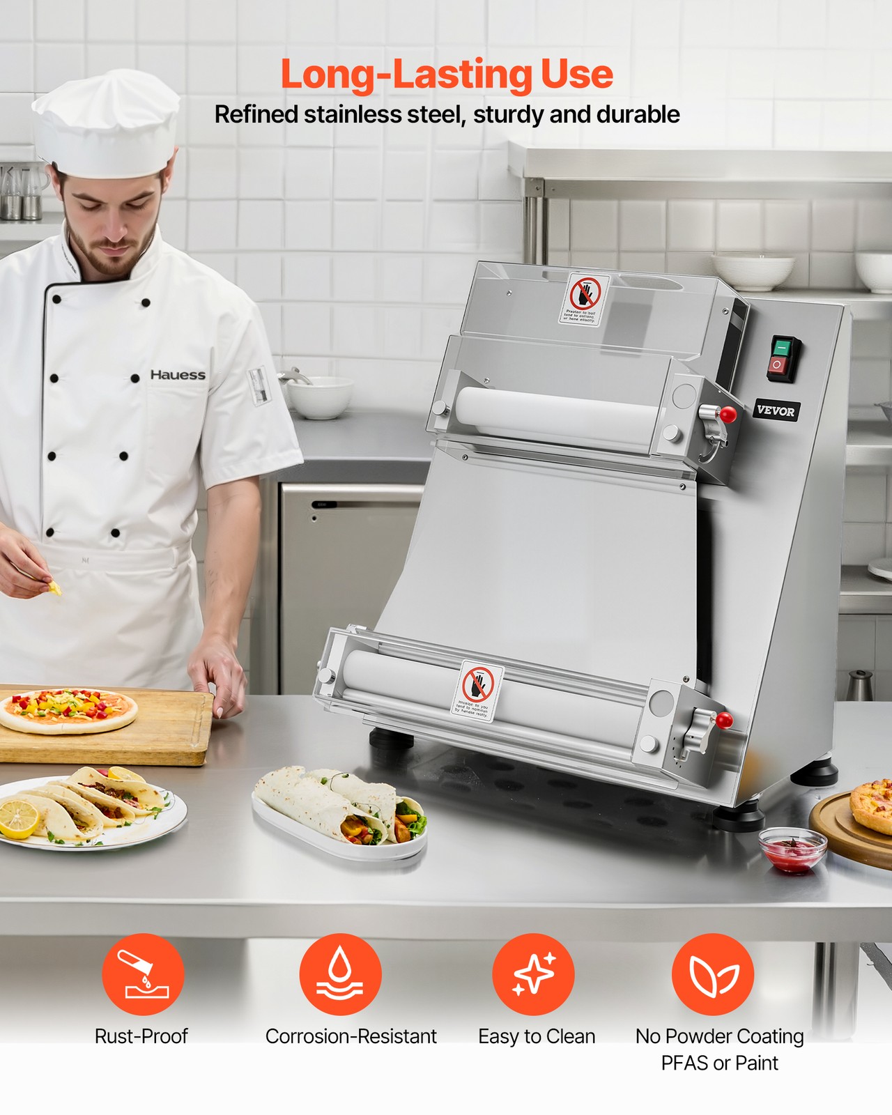 VEVOR 16 Inch Pizza Dough Roller Sheeter Semi-automatic Commercial Dough Press
