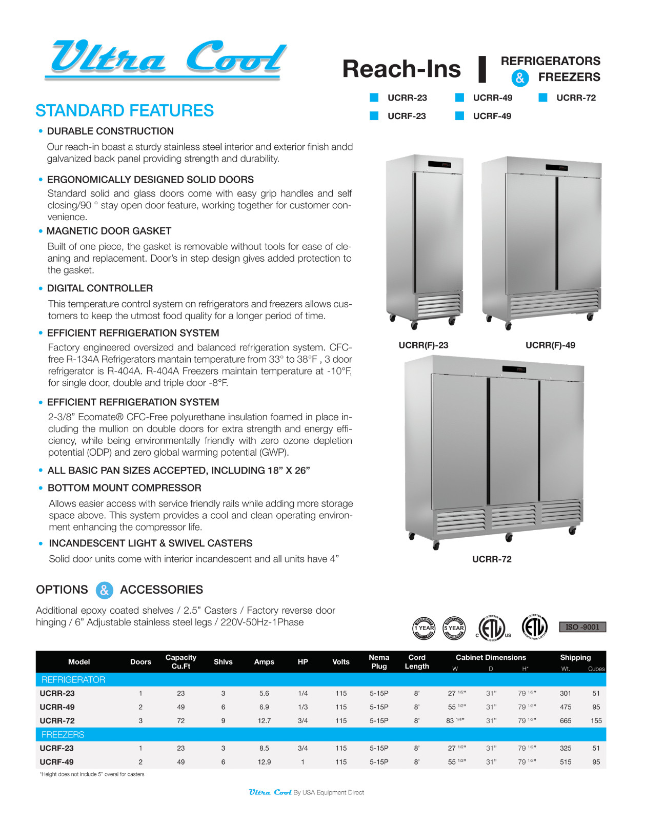 Ultra Cool 2 Door Reach in Refrigerator Cooler All Stainless 2+3 YRS Warranty
