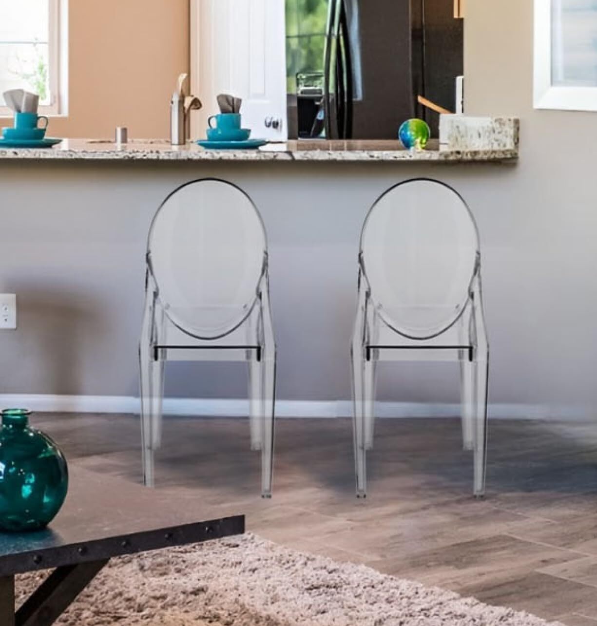 Set of 4 Ghost Chairs Transparent Crystal Acrylic Stacking Chair for Events Home
