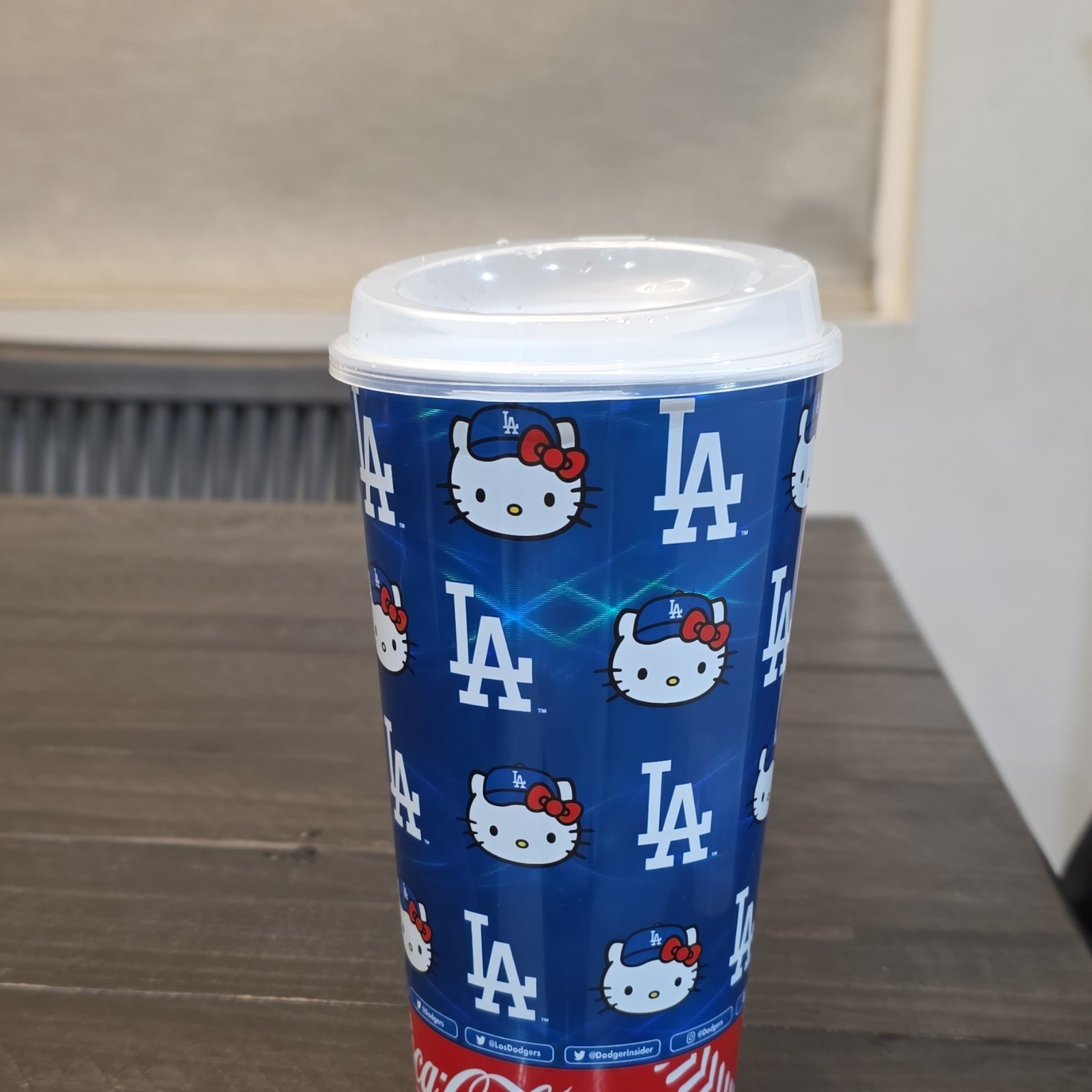 Hello Kitty LA Dodgers PET Plastic Round Cup with Lid Combo MLB Animation Blue