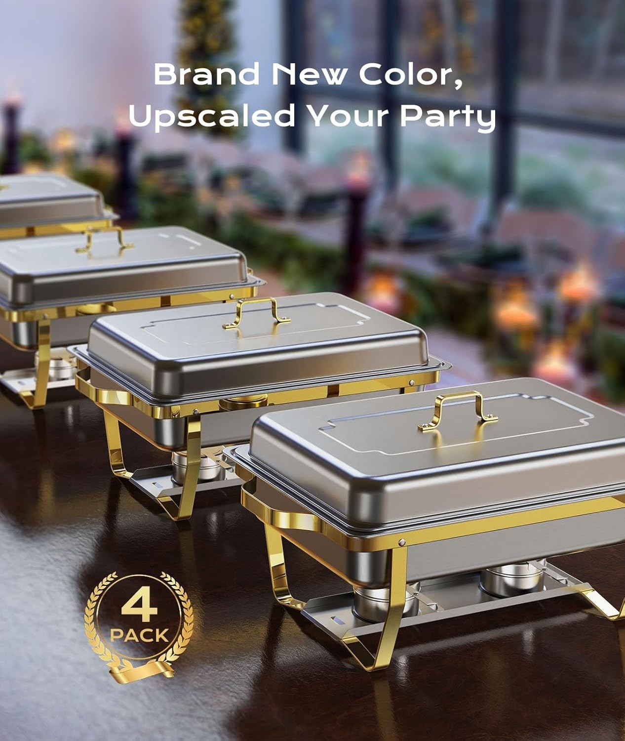 Chafing Dishes for Buffet 4 Pack, 9QT [Elegant Gold and Silver Colors] Food W…