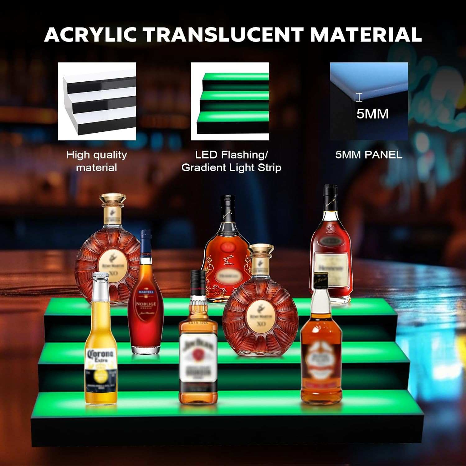 LED Lighted Liquor Bottle Display, LED Liquor Shelves with 16 Static Colors,Home