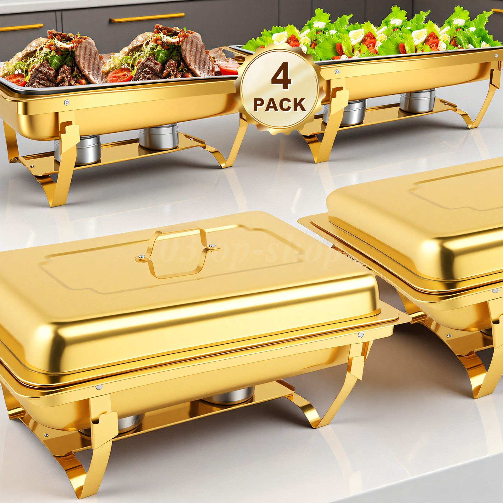 9Qt 4X Chafing Dish Buffet Set GOLD 316 Stainless Steel Chafer for Catering