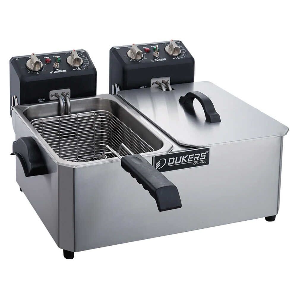 Dukers Commercial Countertop Electric Deep Fat Fryer, 2 Pots Dual Baskets