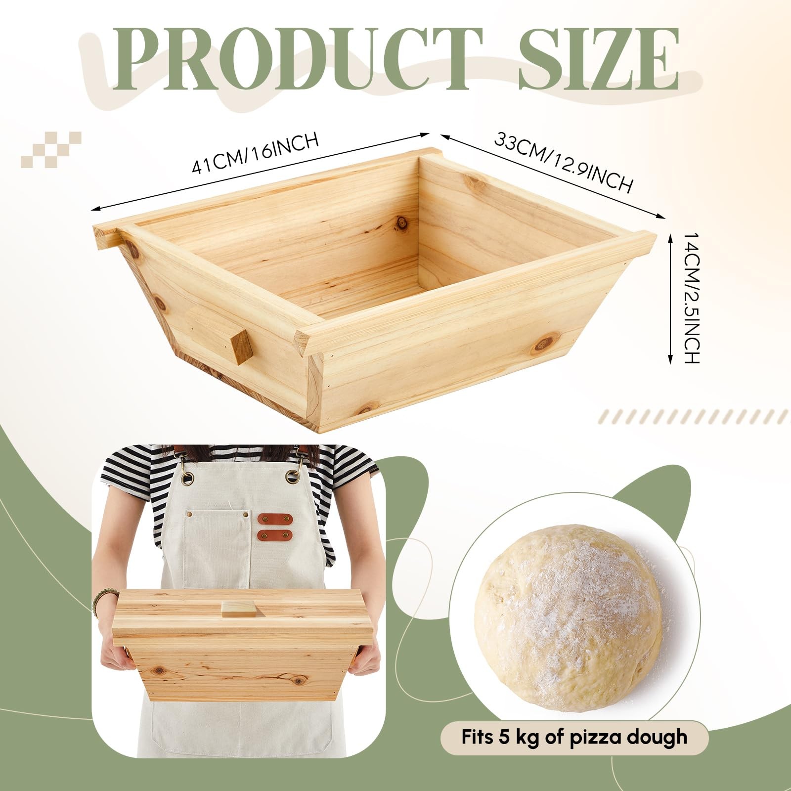 Juexica Tradition Wooden Pizza Dough Proofing Box 16 x 13 x 5.5 inches, brown
