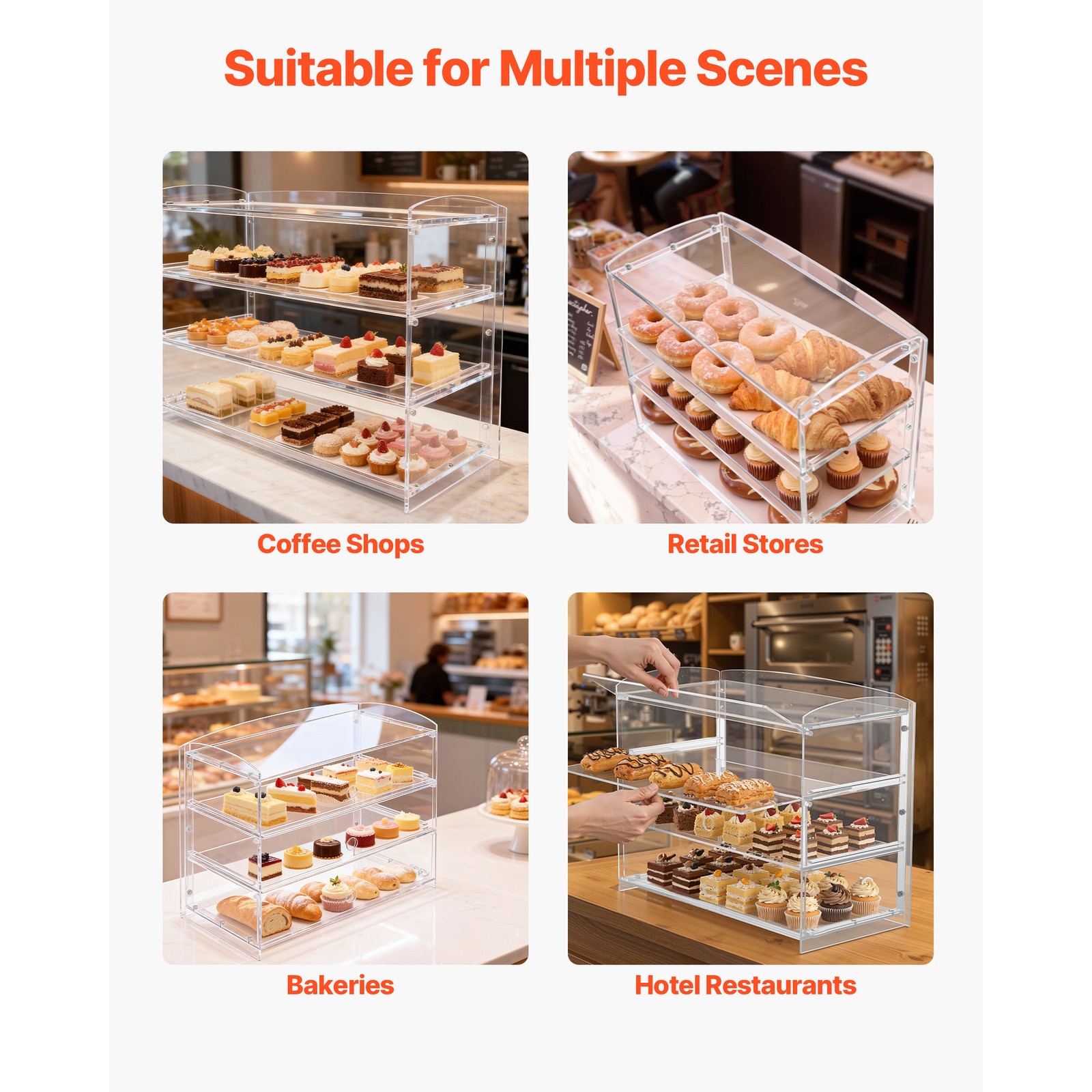 Uimoso Bakery Display Case Countertop Acrylic Holder with 3-Tier Flip-Up Doors