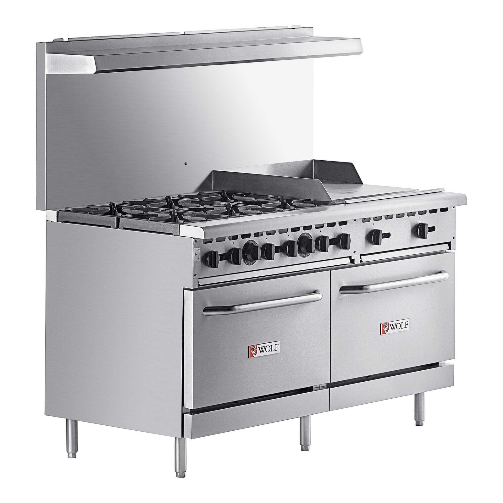 Wolf Natural Gas 60″ Manual Range w/ 6 Burners, 24″ Right Side Griddle, 2 Ovens