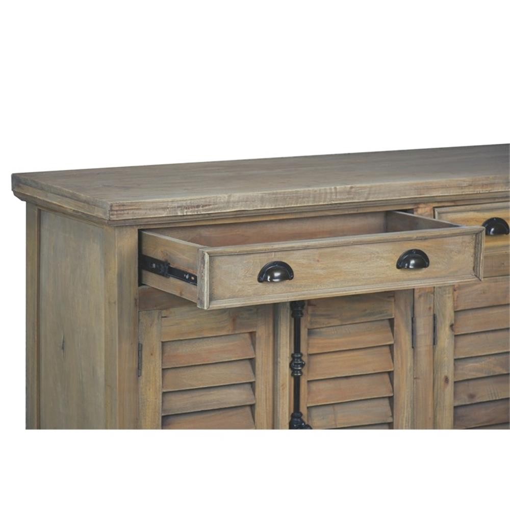 Cottage Shutter Door Sideboard in Driftwood Brown Solid Wood Fully Assembled