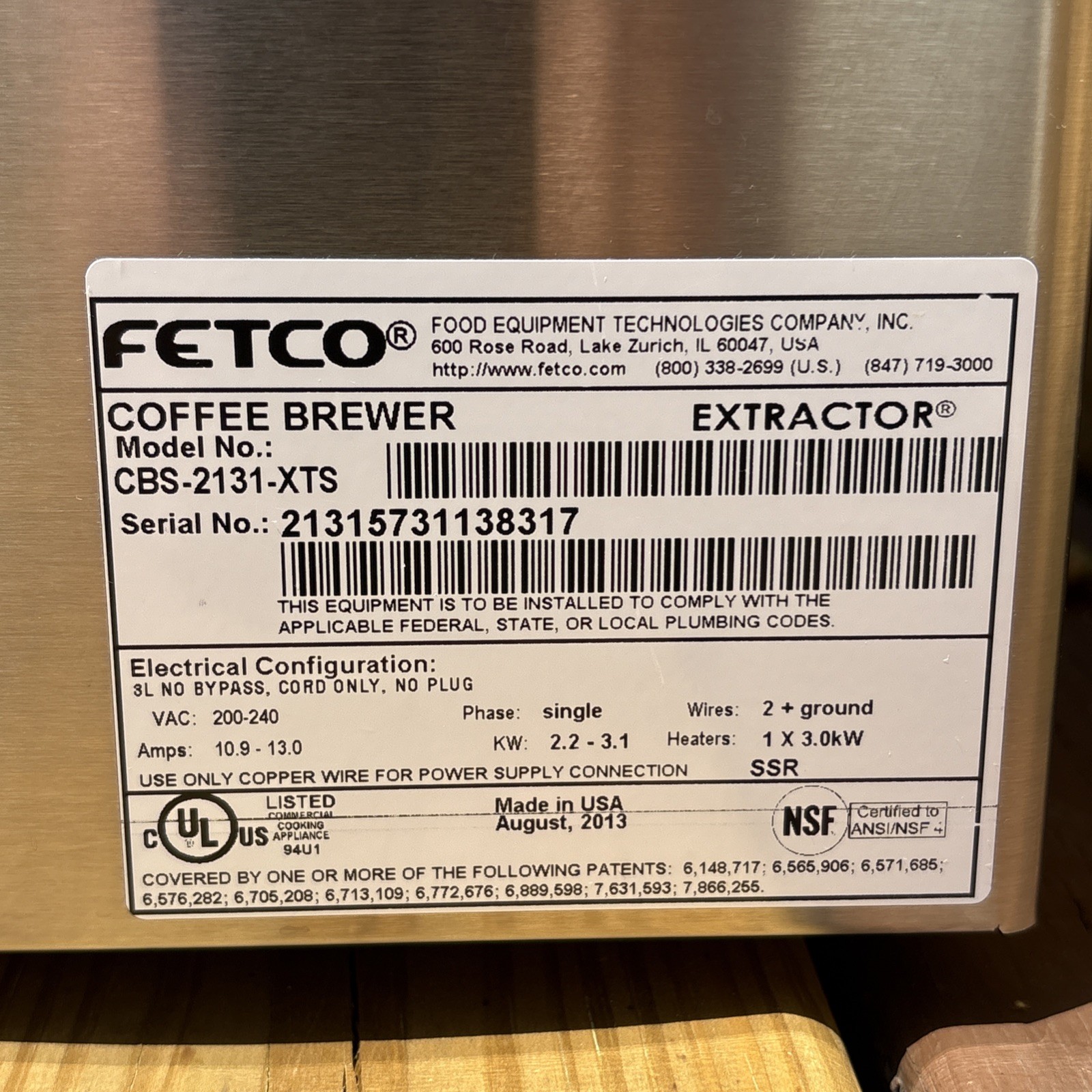 Fetco Commercial Coffee Brewer Machine CBS-2131-XTS