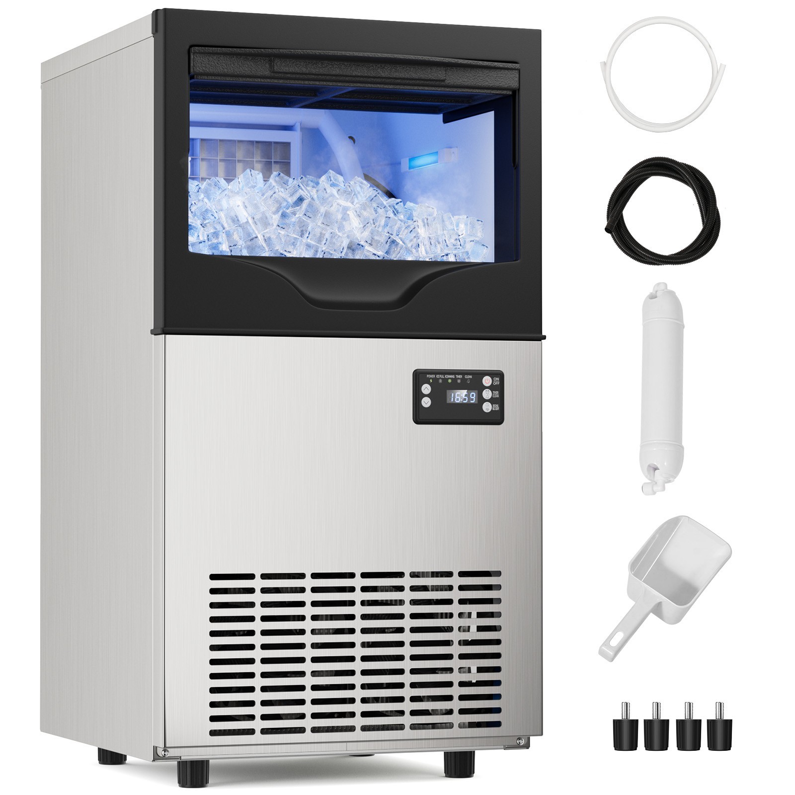 100LB/24h Built-In Commercial Ice Maker Stainless Ice Cube Machine Freestanding