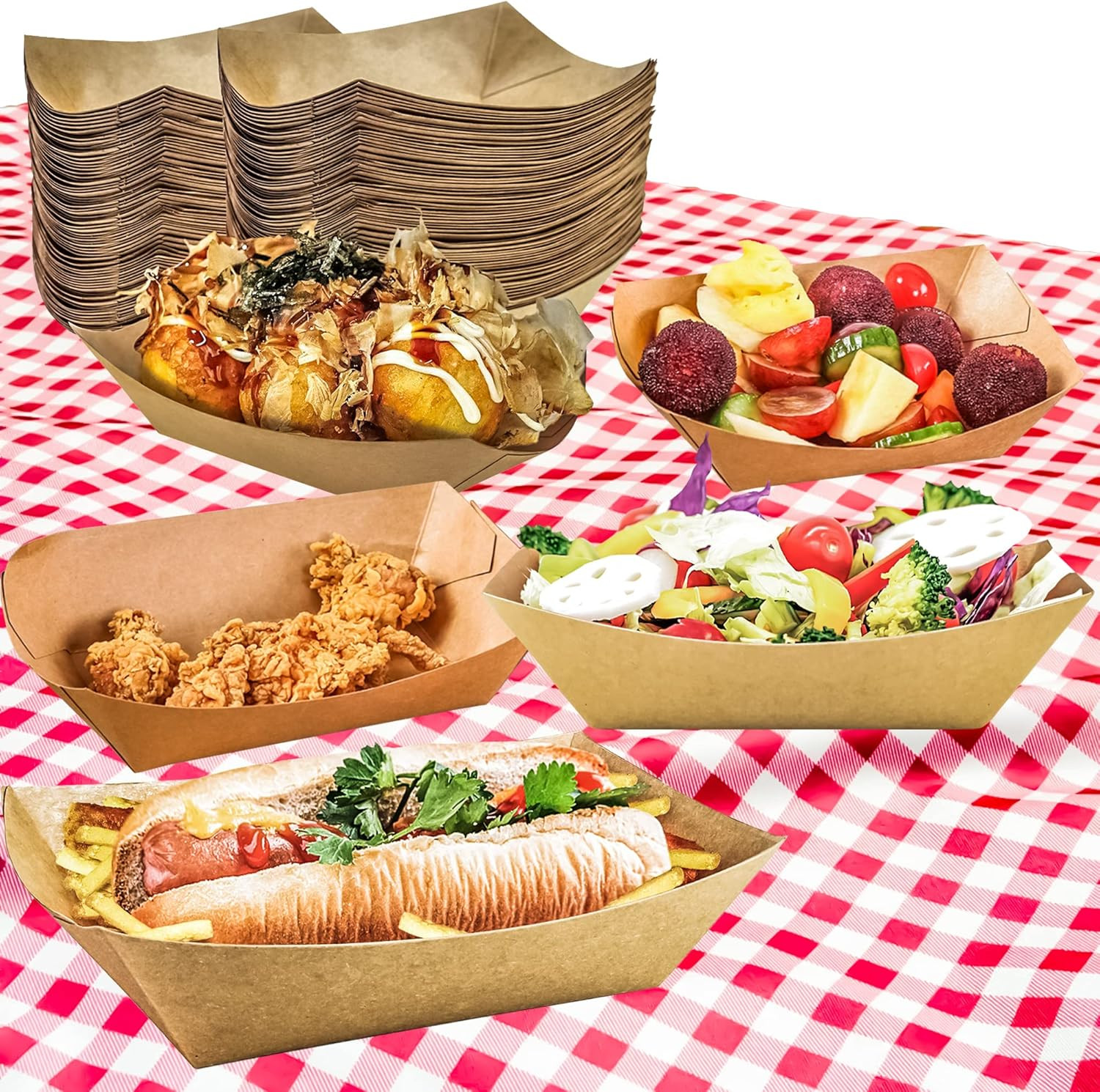 100 Pack 2lb Paper Food Trays, Heavy-Duty Paper Food Boat Disposable Serving Bas