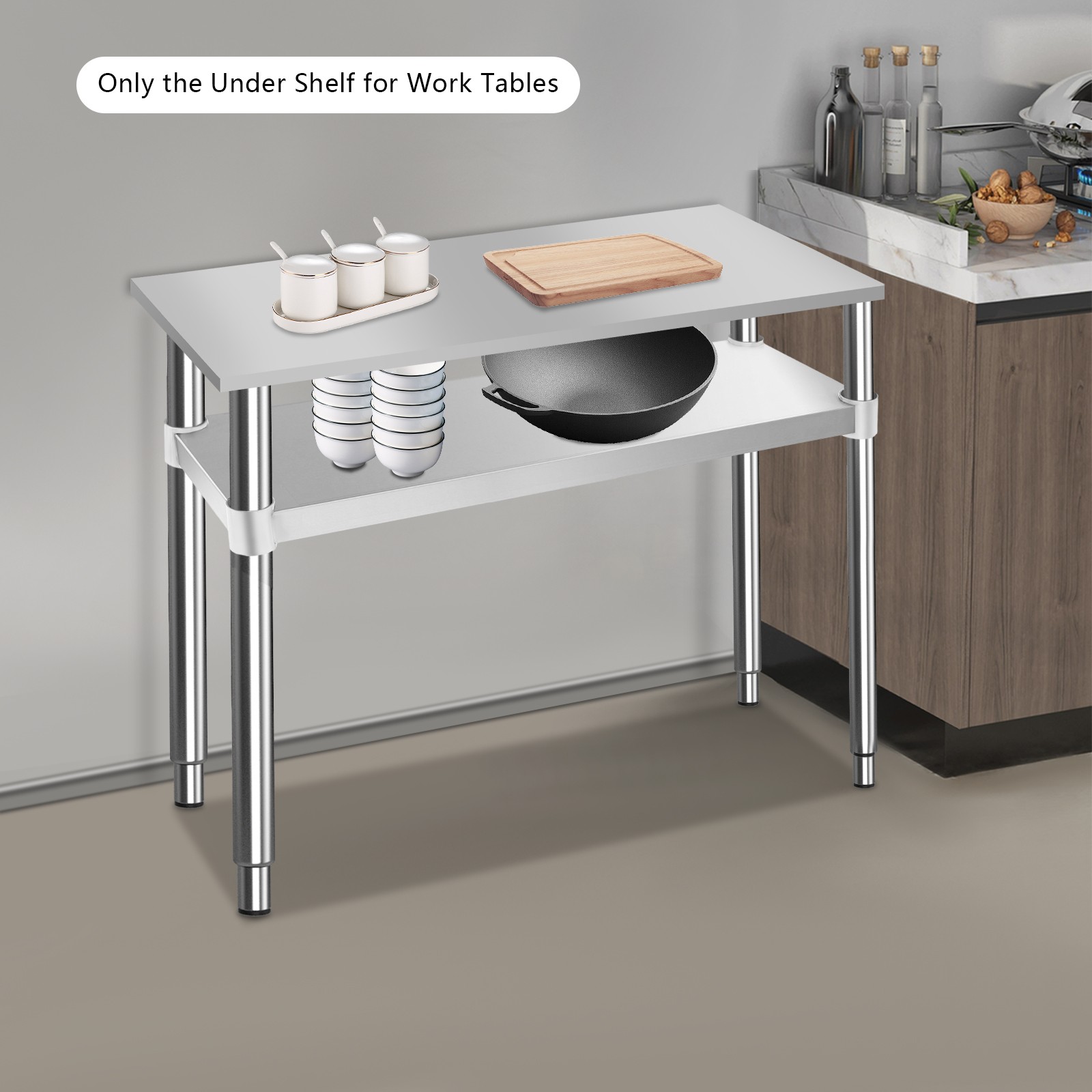 Stainless Steel Under Shelf for Work Tables – Adjustable, 100kg Capacity