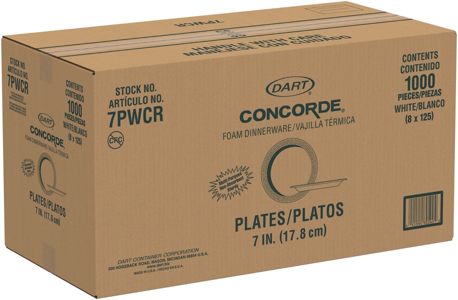 Dart 7PWCR 7″ White Foam Plates Non-Laminated Disposable Heavy Duty 1000ct Bulk