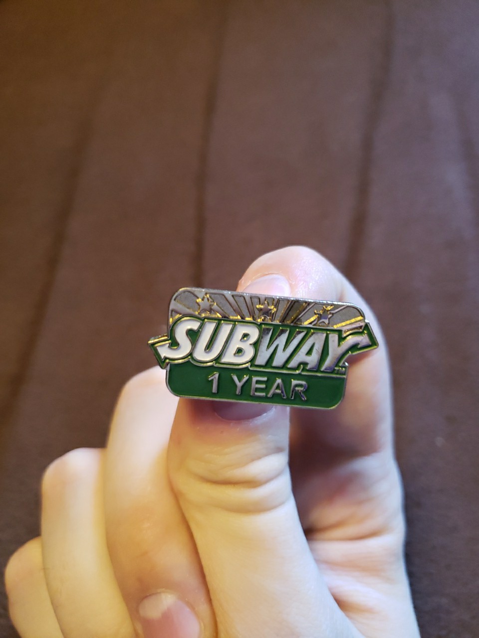 Subway Sandwich Restaurant Employee Service Award Pin 1 Year