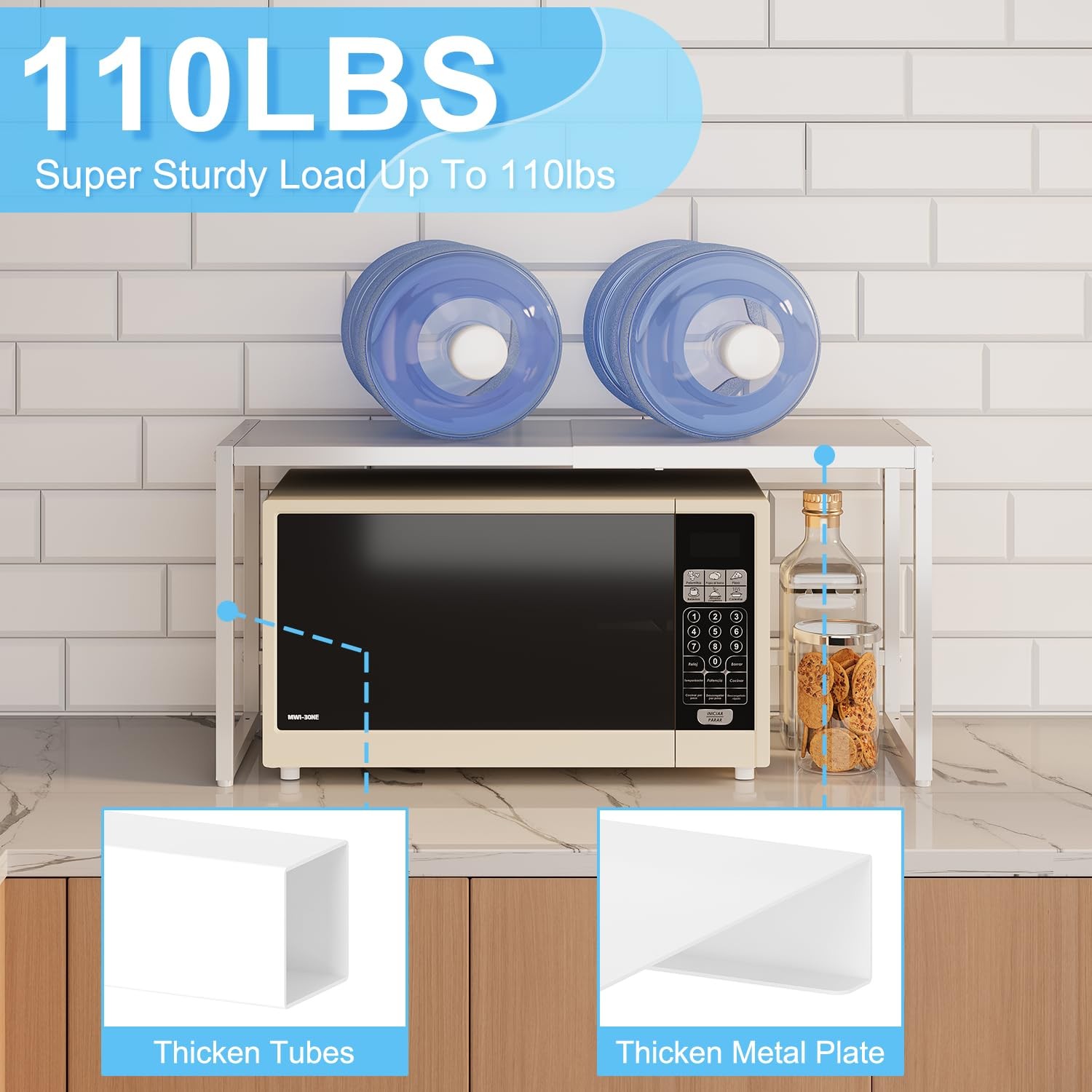 Expandable Kitchen Storage Shelves,110LBS 11.8″D x 28.9″W x 16.3″H, White