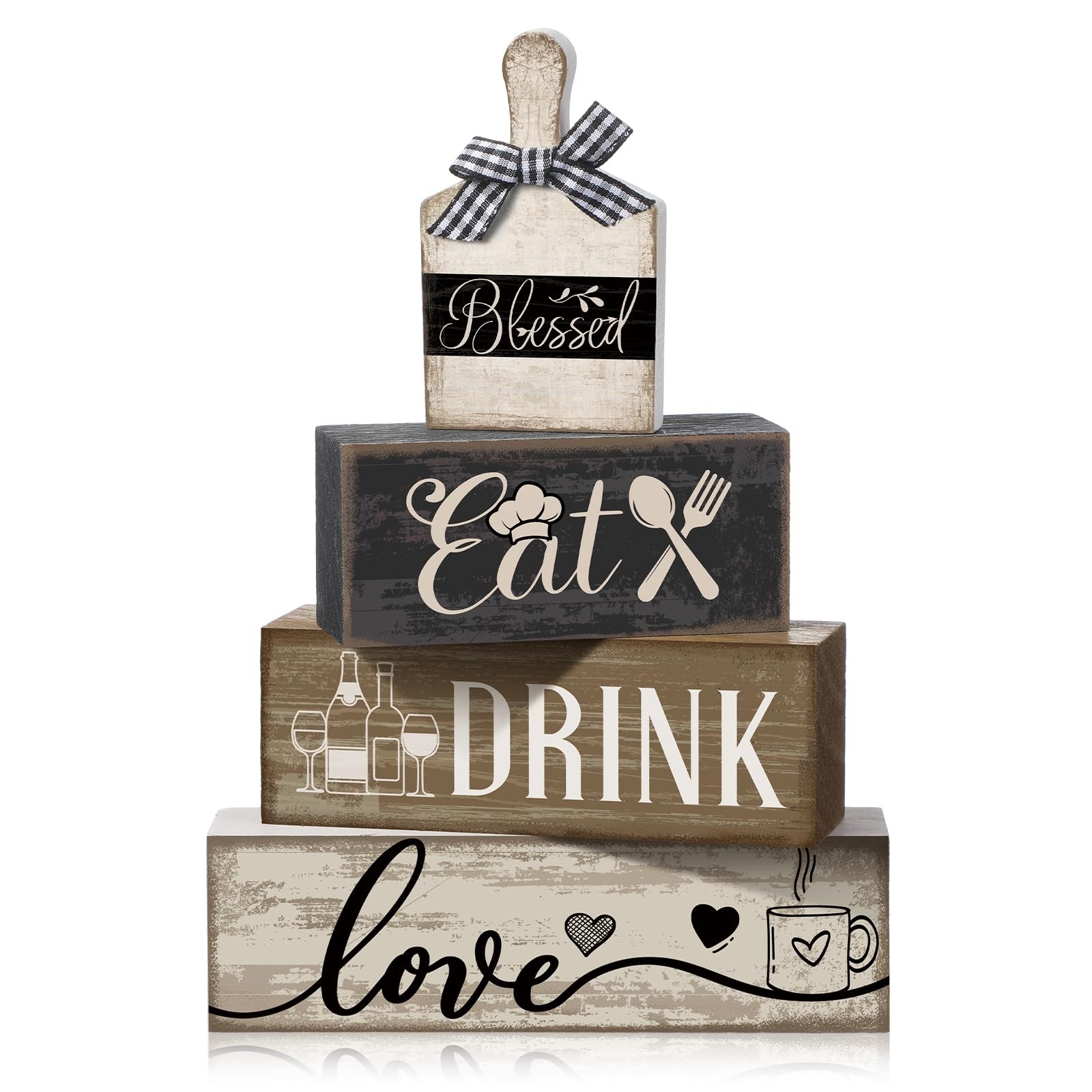 Moucuny 4 Pcs Farmhouse Kitchen Decor Wooden Plate Table