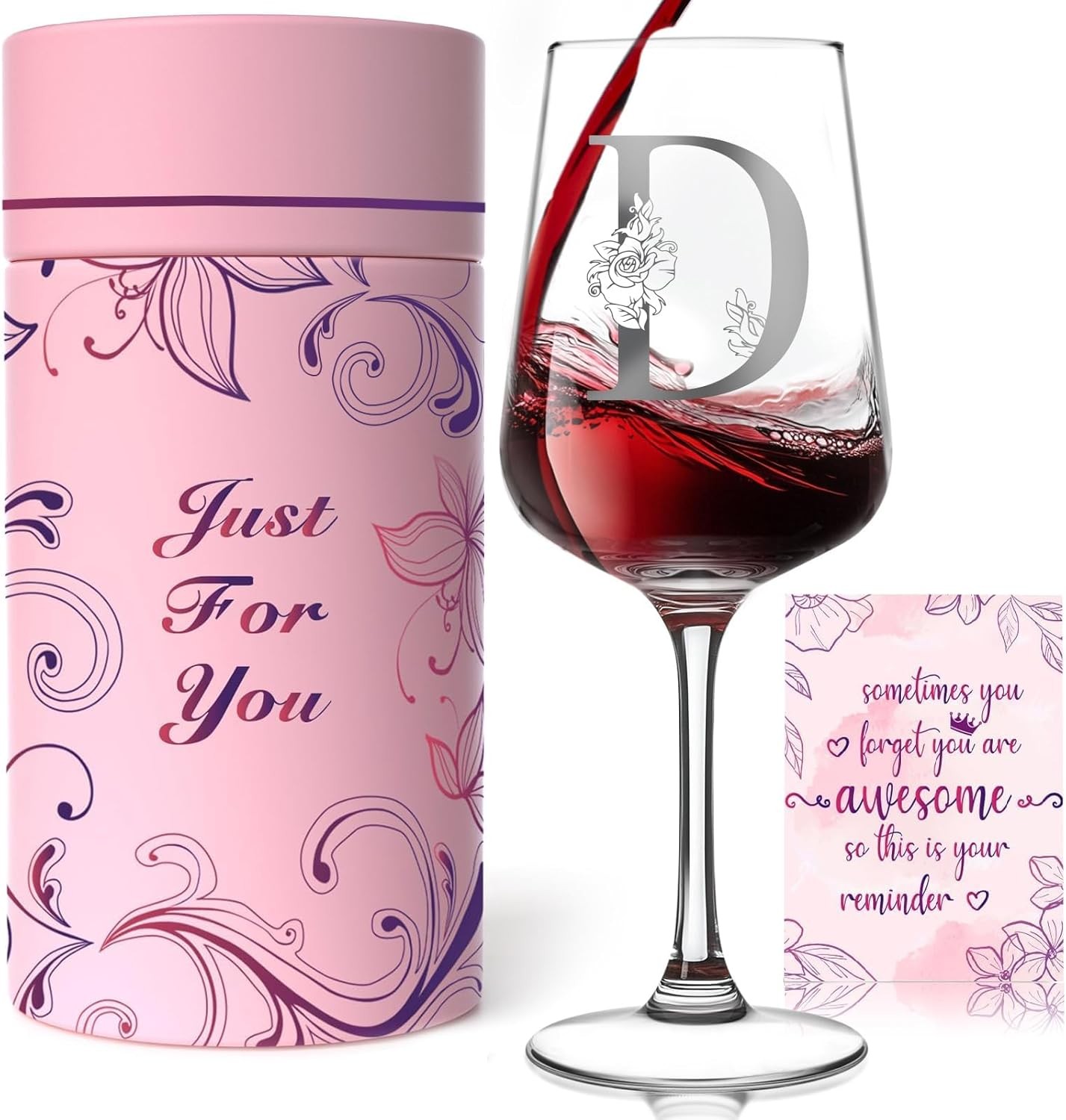 Personalized Wine Glasses with A-Z Custom Initials, Monogram Birthday Wine Gifts