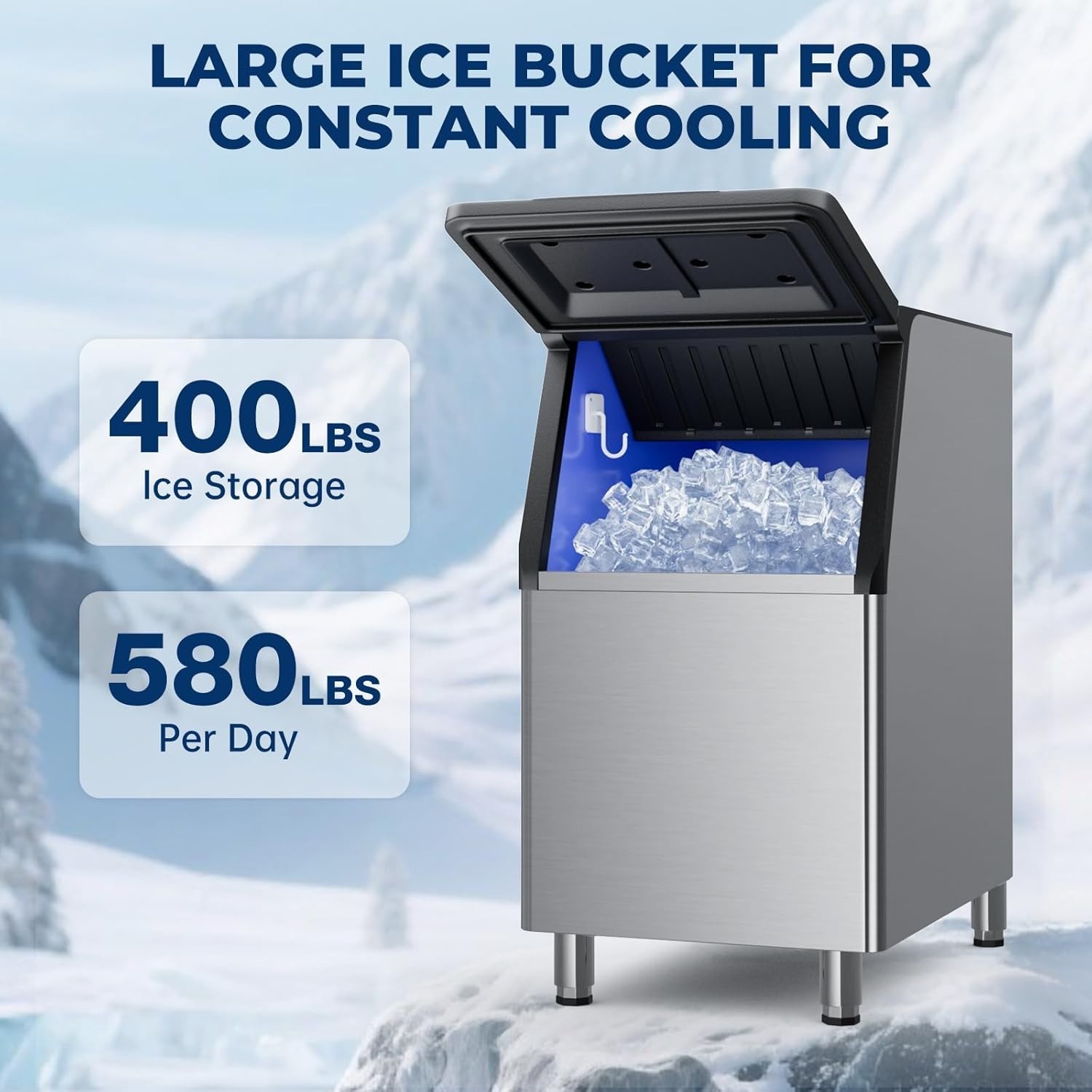 550lbs/24H Commercial Ice Maker Stainless Steel Bar Restaurant Ice Cube Machine