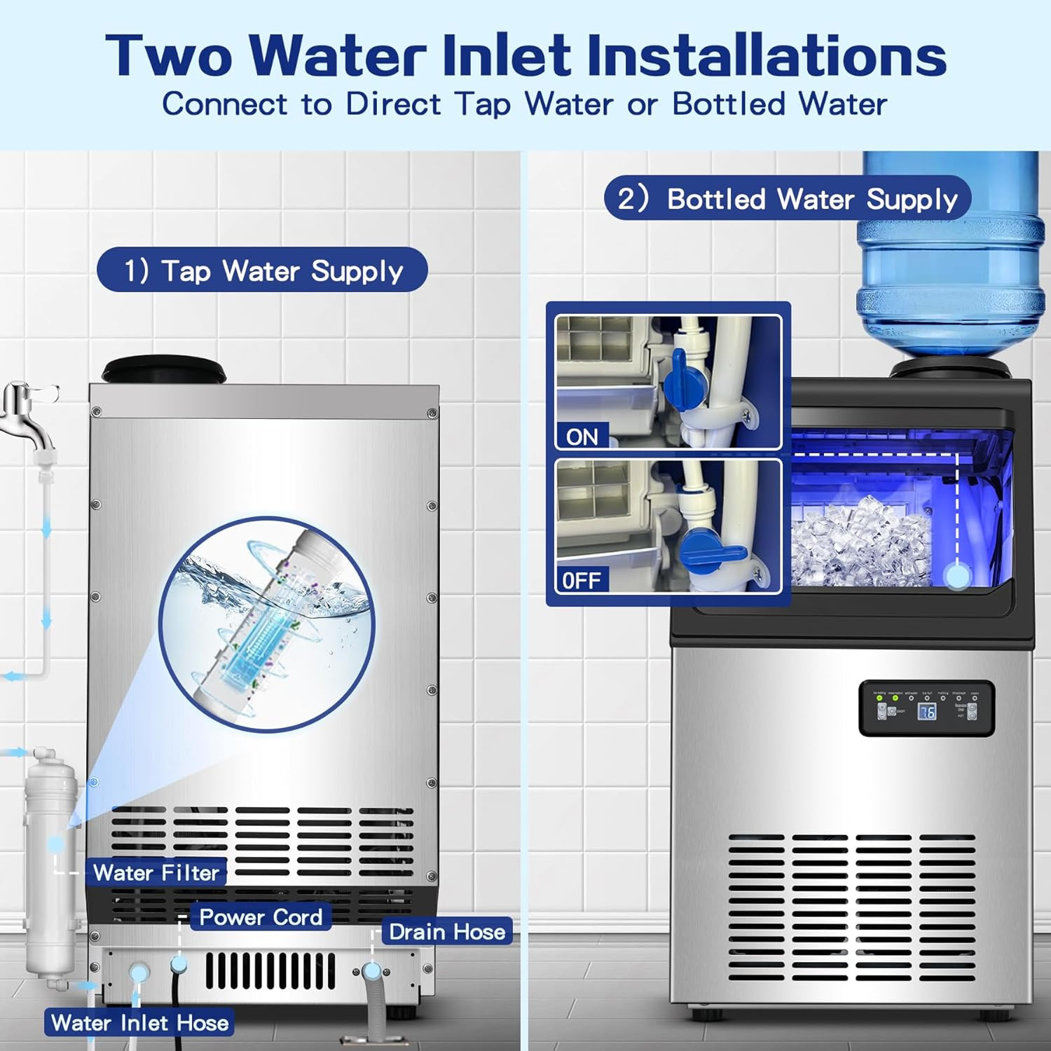 High Efficiency 110Lbs/24H Under Counter Ice Maker with Self-Cleaning Feature