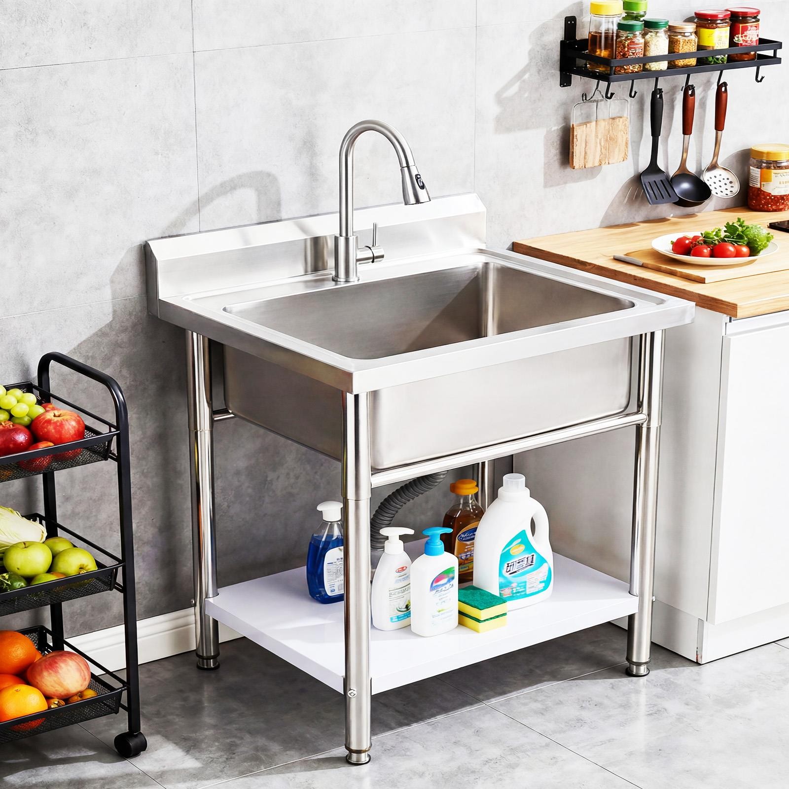 Stainless Steel Utility Sink 40″ Bathroom Sinks with 360° Rotate&Pull-out Faucet