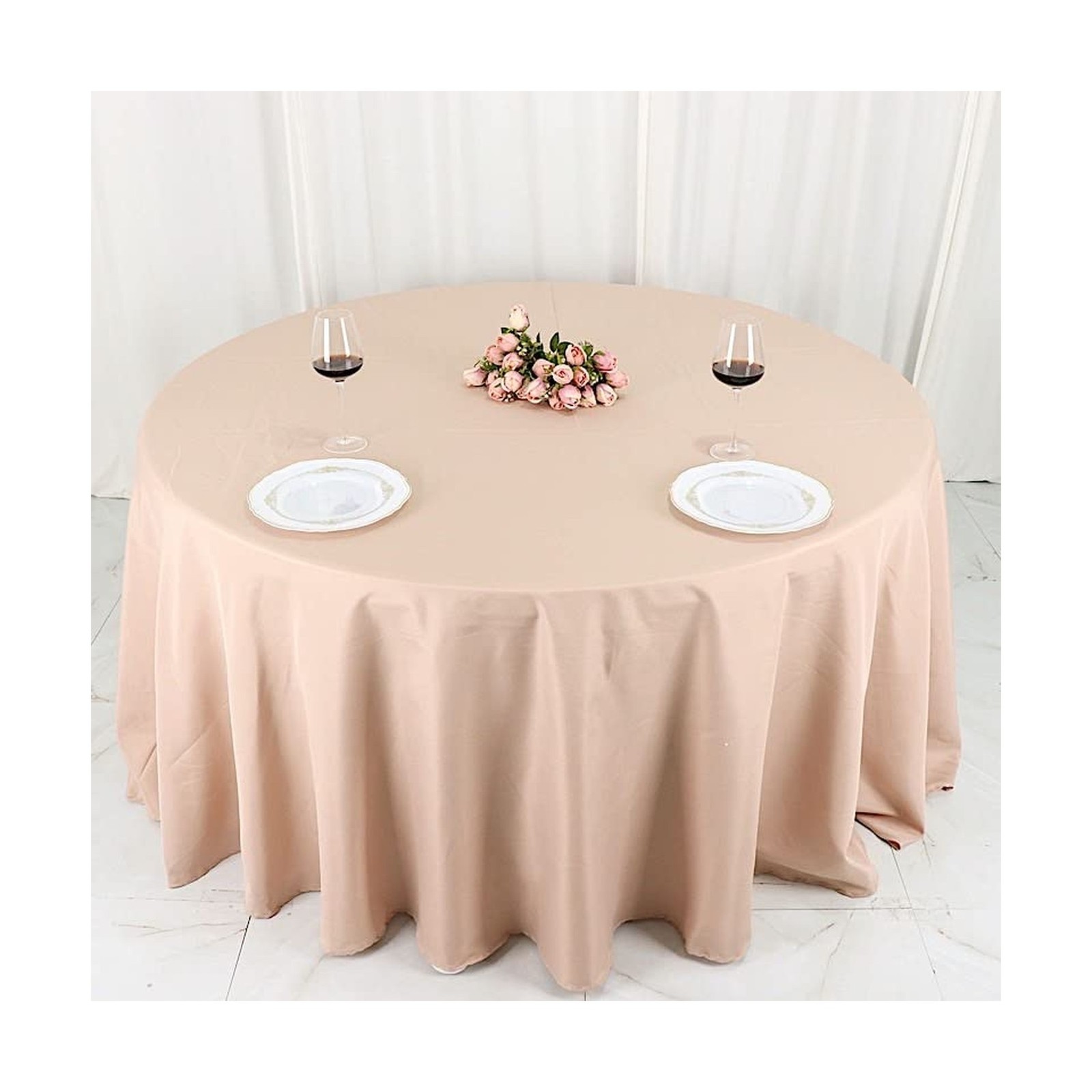 10 pcs 132 inch Nude Round Polyester Tablecloths Fabric Table Cover Linens | …