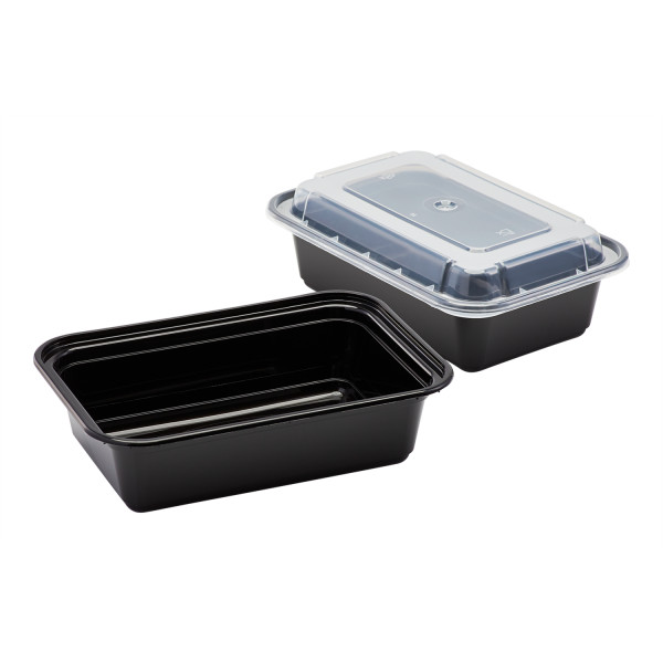 Karat 24oz Black PP Plastic Microwavable Rectangular Food Containers&Lids-150 ct