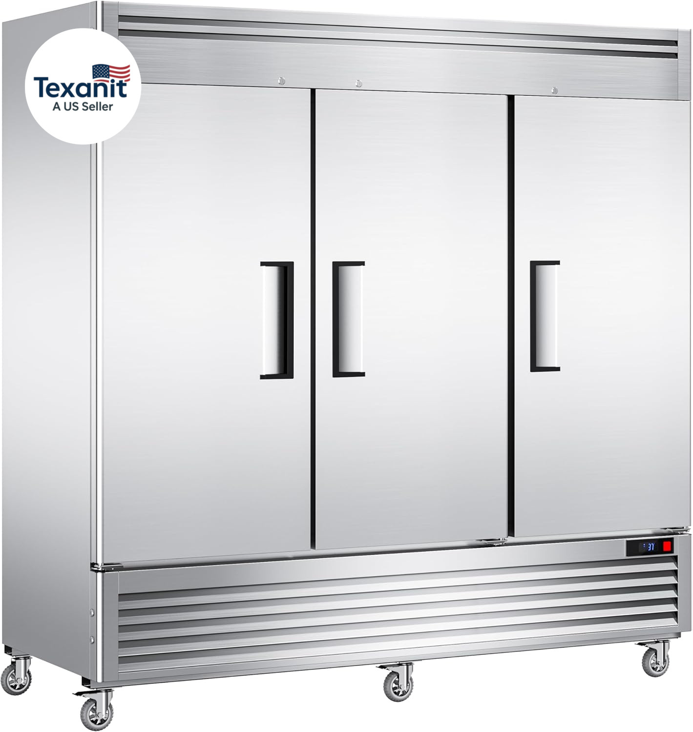 82″ Width Commercial Refrigerator 3 Solid Doors, 72 Cu.Ft Stainless Steel Reach-