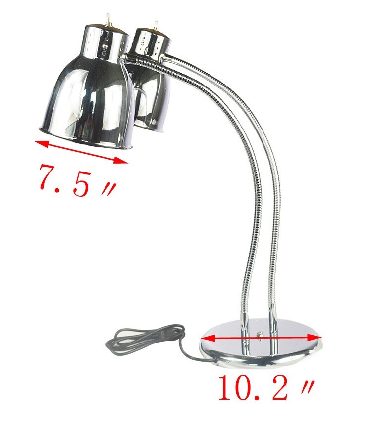 Universal 2 Heads Food Insulation Lamps 110V Warmer 250W*2 Sliver Adjustable
