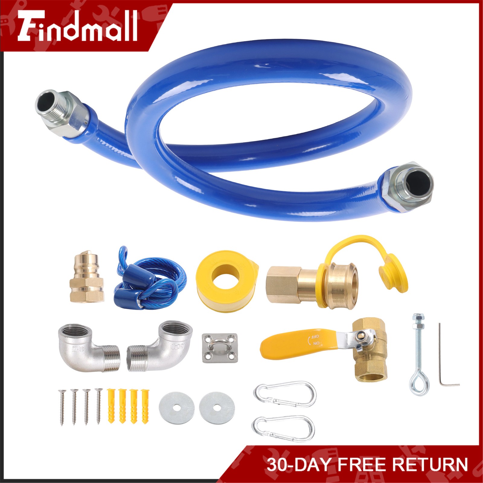 Findmall 1675KIT48 Safety System Kit, 48 Inch Commercial Gas Hose Connector Kit