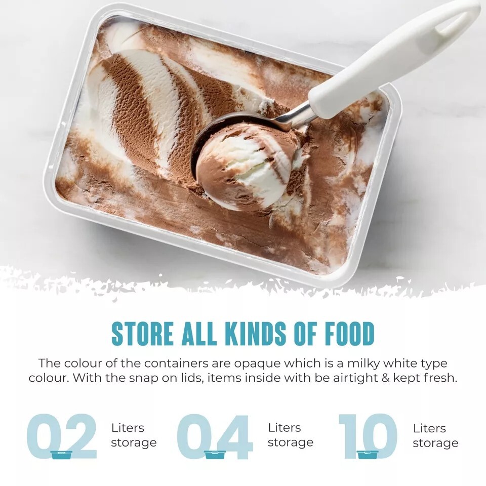 Clear Rectangle Ice Cream Tub with Lids 1, 2 & 4L Freezer Food Storage Container
