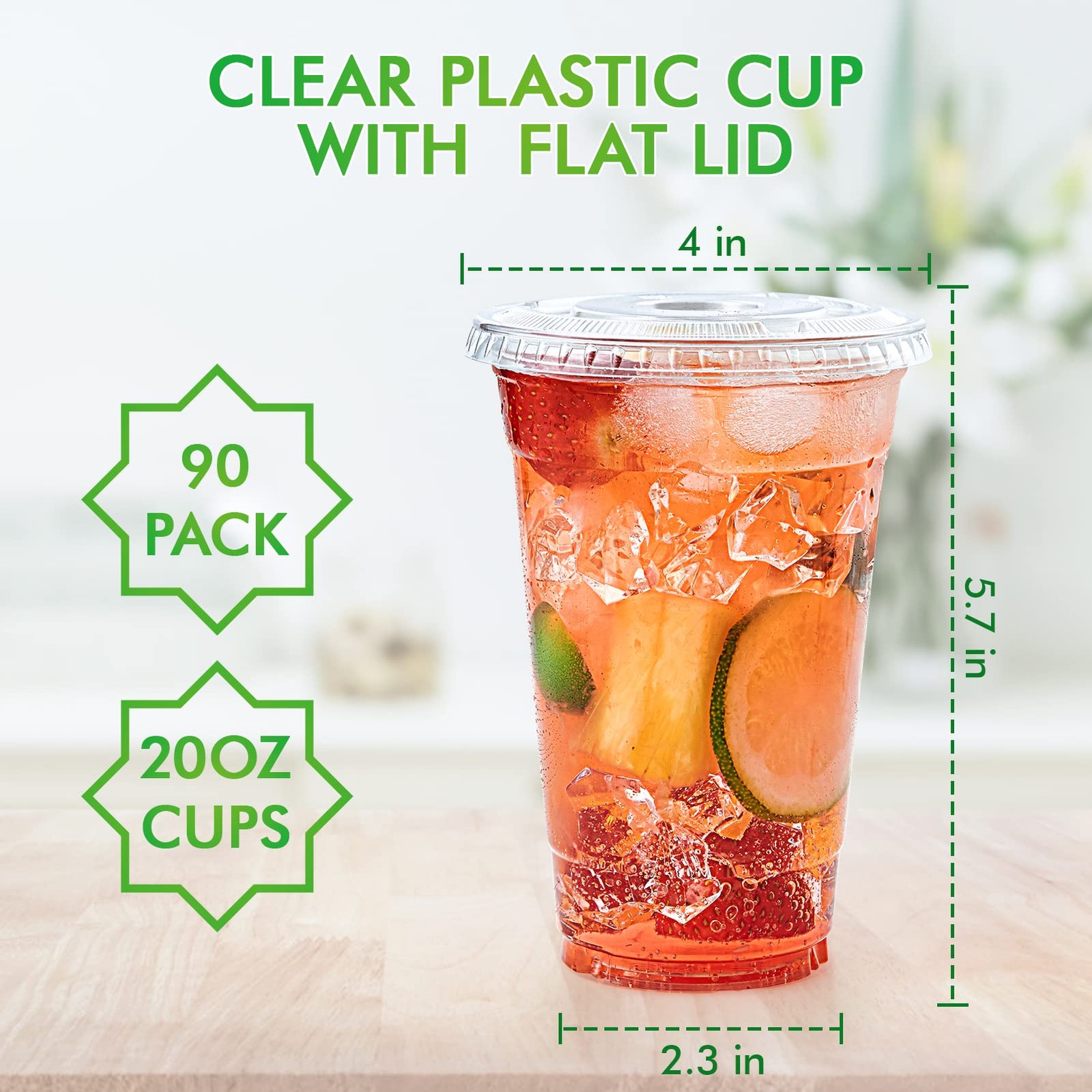 [90 Sets] 20 oz Clear Plastic Cups With Flat Lids, Disposable Drinking Cups, …