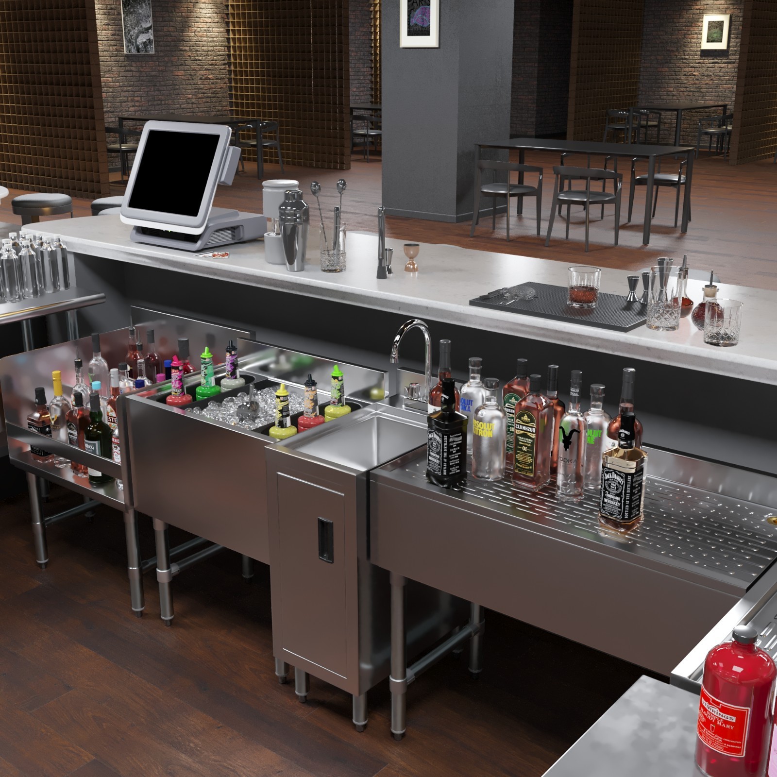 AmGood 22 in. x 12 in. Stainless Steel Underbar Hand Sink with Cabinet Base
