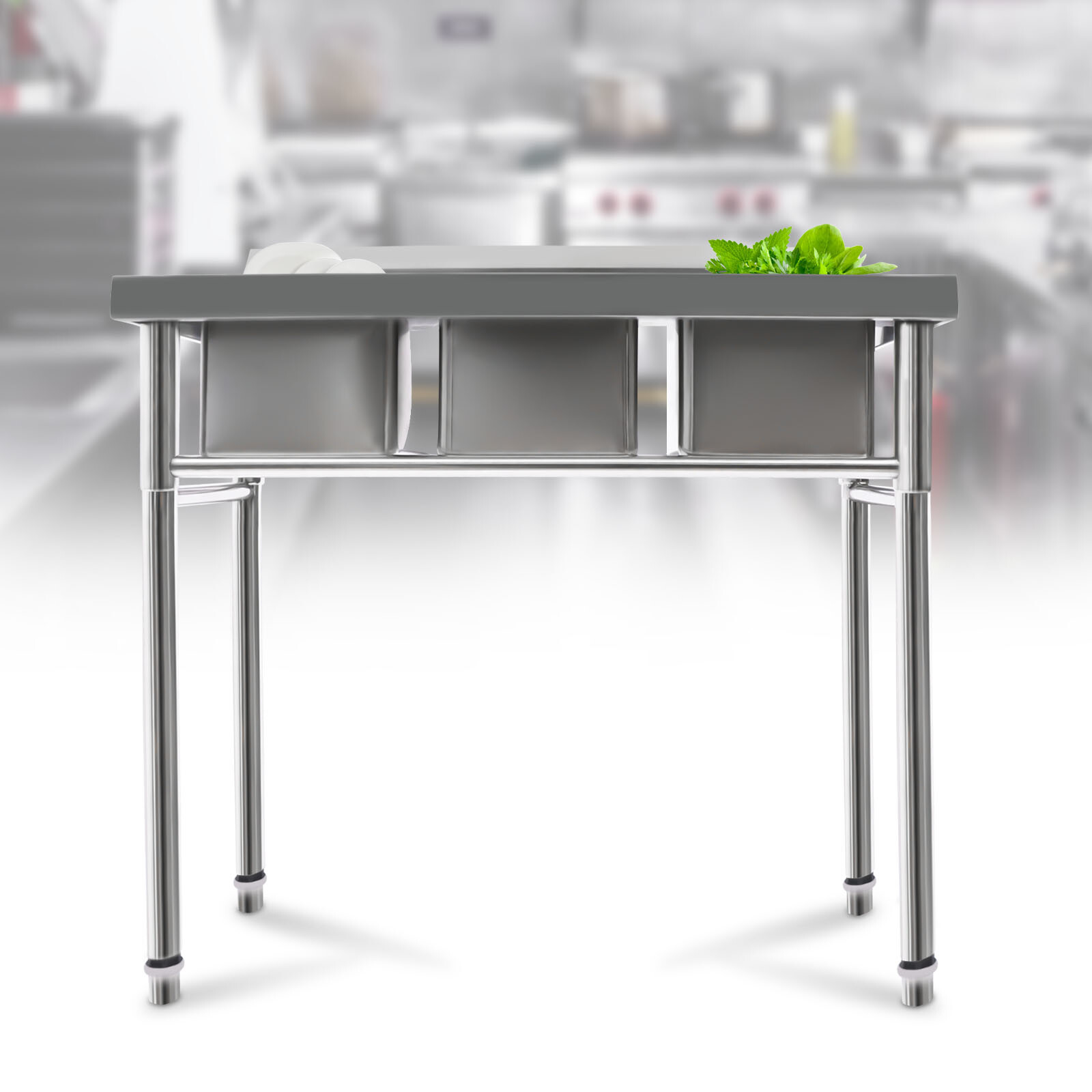 Commercial Sink Stainless Steel 3 Compartment Kitchen Utility Sink With Faucet