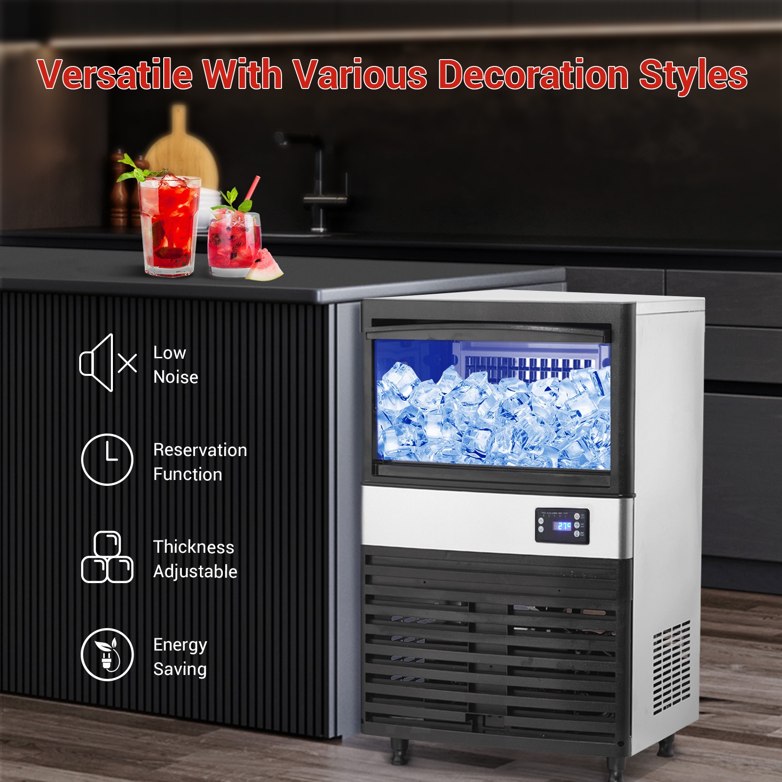 Commercial Ice Maker, 150lbs/24 Hours, Ice Maker Machine with 30lbs Storage Bin