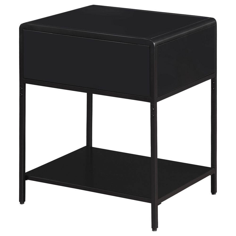 Amherst 20 In. Black Rectangle Wood Top Side Table with Radio Weave Cane Drawer