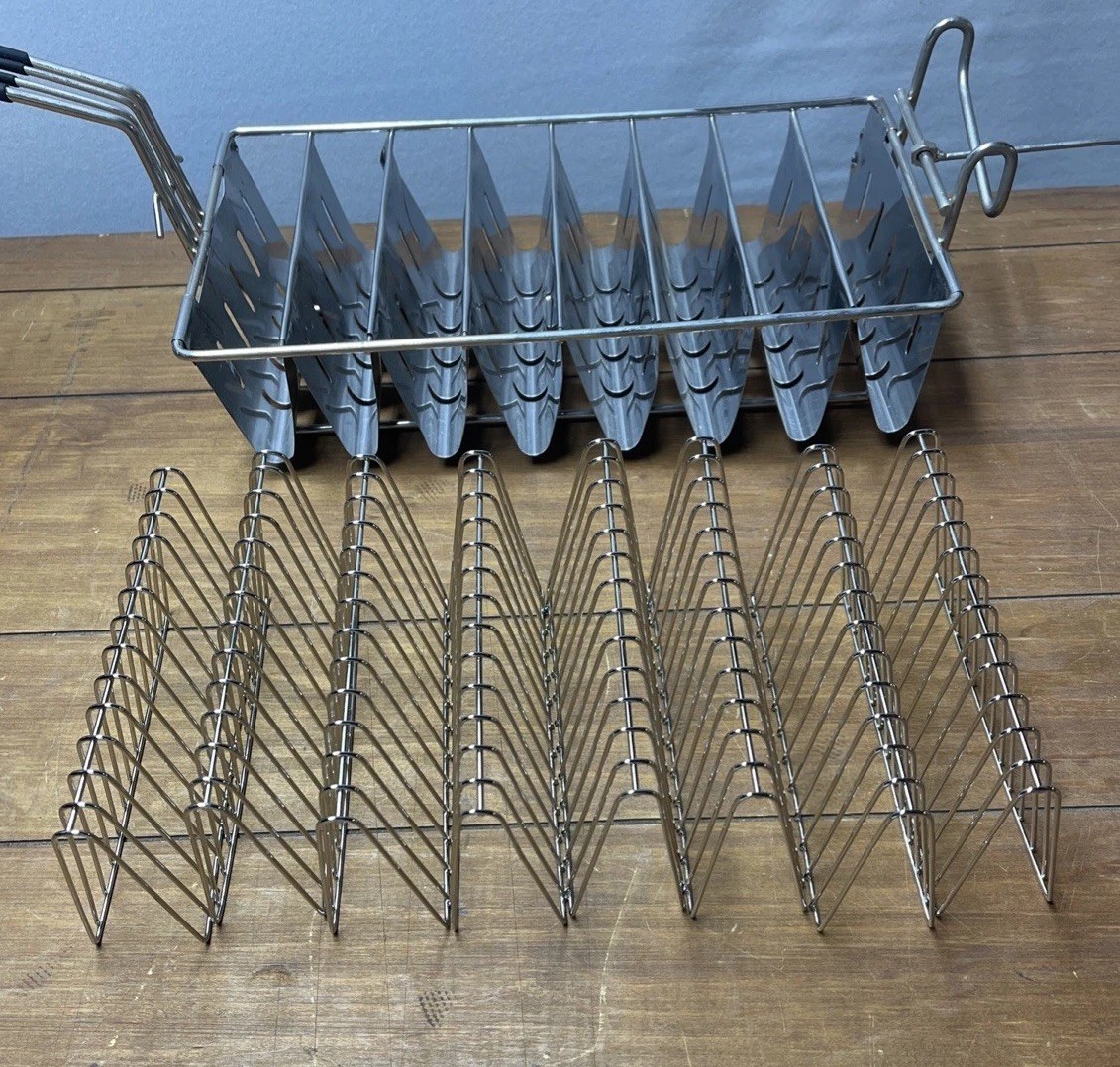 2 (NEW) Taco Fry Baskets – TableCraft 40 Nickel Plated each hold 8 Tacos