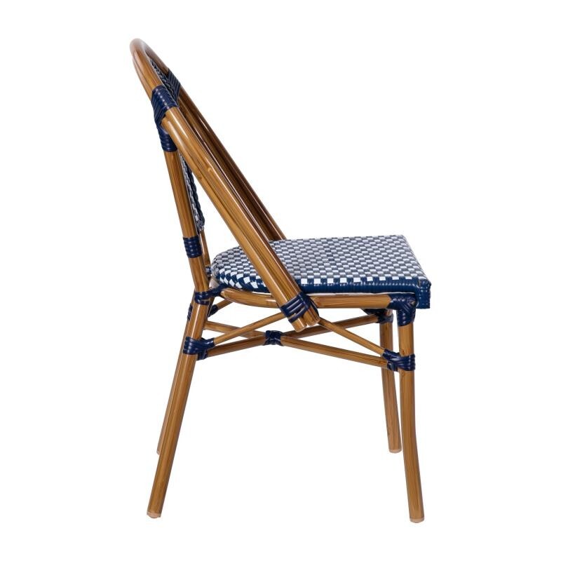 Bistro Style Navy & White Armless Dining Chair With Bamboo Aluminum Frame