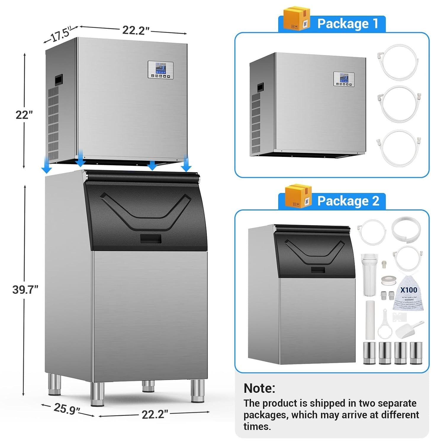 680LBS/24h Commercial Ice Maker Machine Ice Ready in 8-15 Min, ETL Self Cleaning
