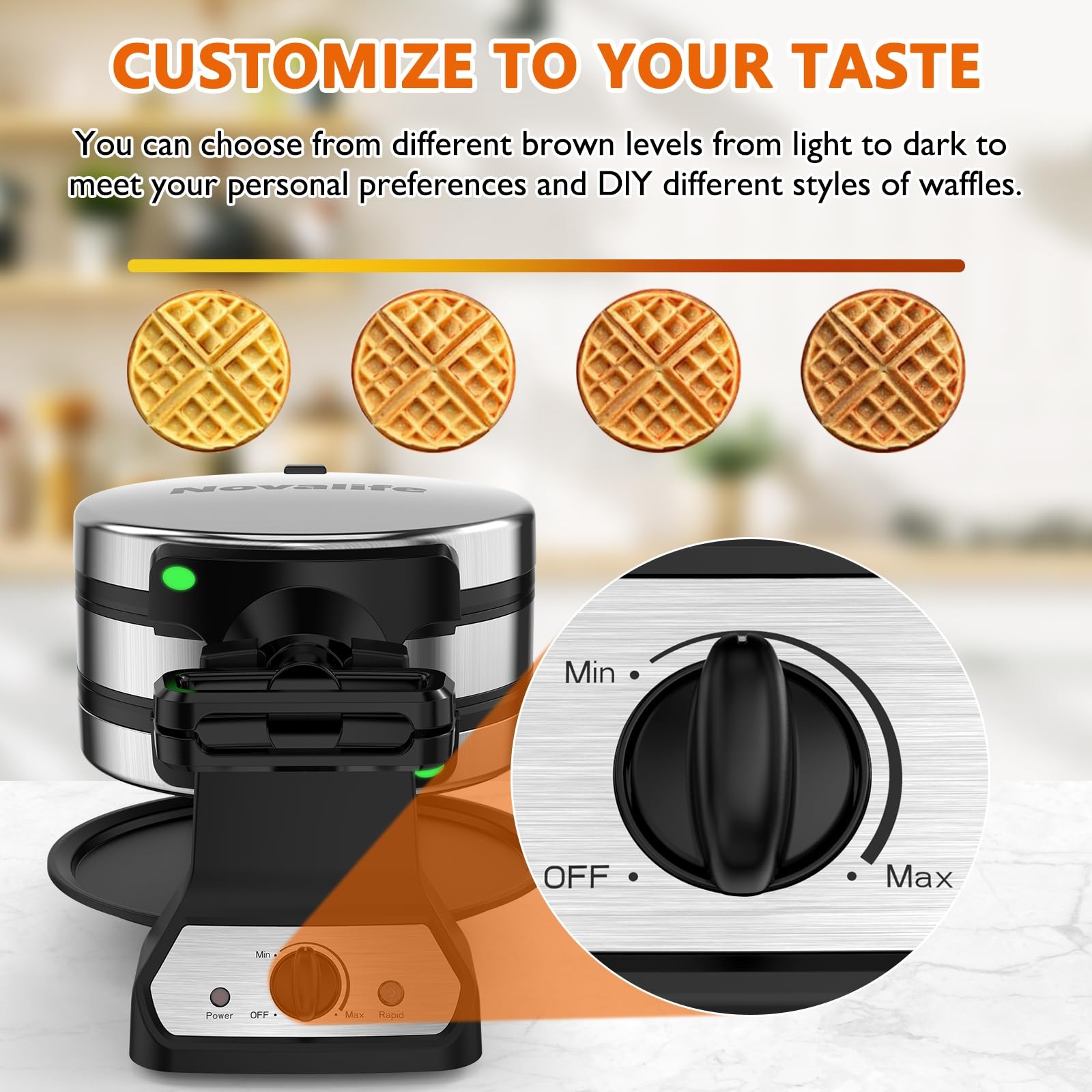 Waffle Maker, 1400W Belgian Double Iron Double, Sliver