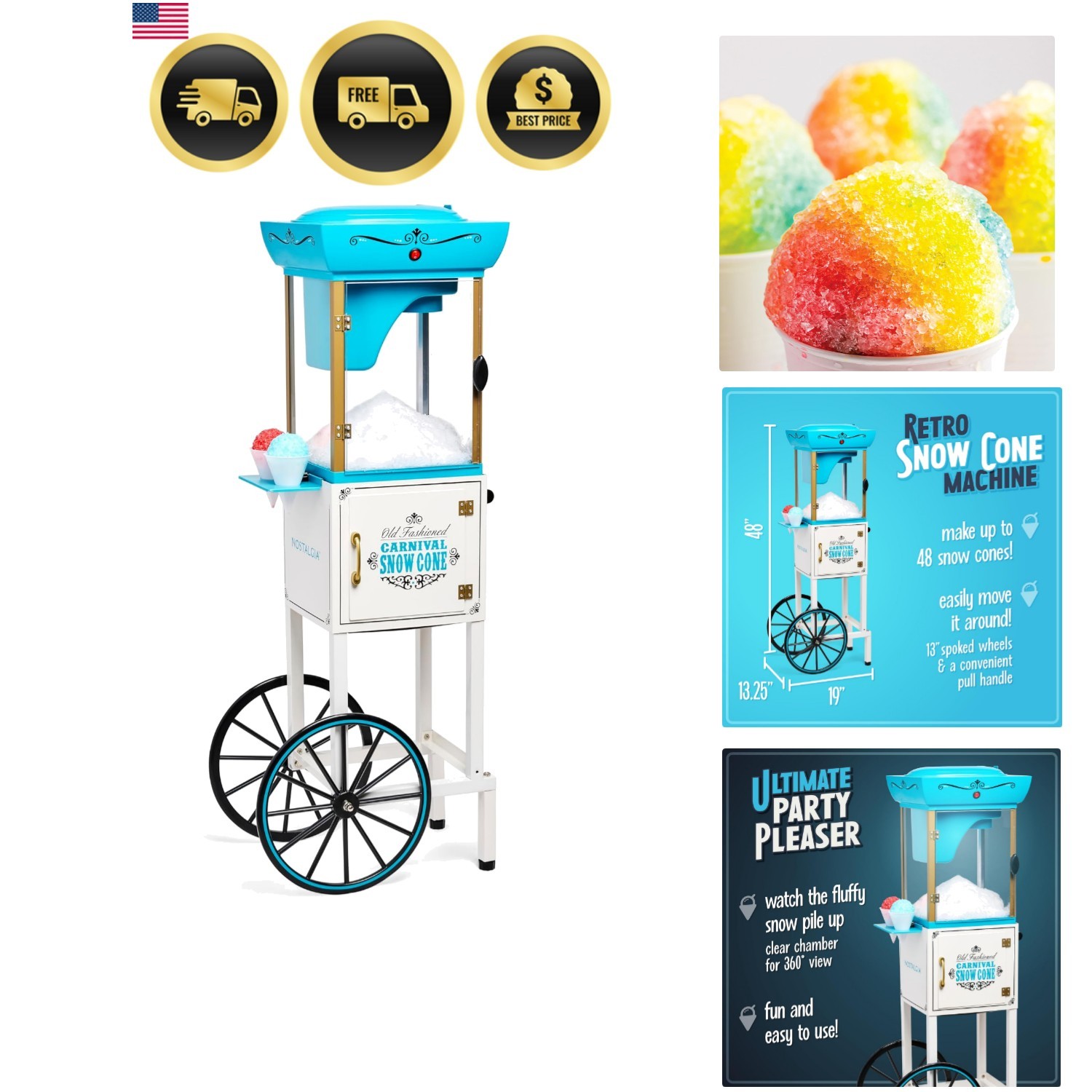 Snow Cone Shaved Ice Machine – Commercial Snow Cone Maker with Scoop Wheels