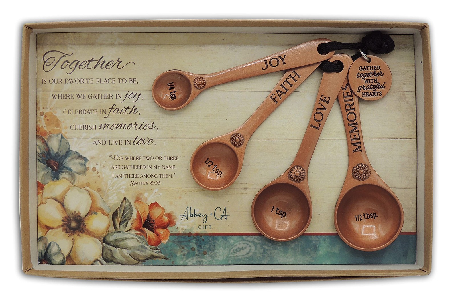 Cathedral Art Abbey & CA Gift Copper Gather Together Measure Spoon Set of 4, 4″x