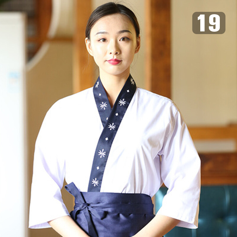 Unisex Japanese Medium Sleeve Cook Uniform Kimono Chef Sushi Restaurant Overalls