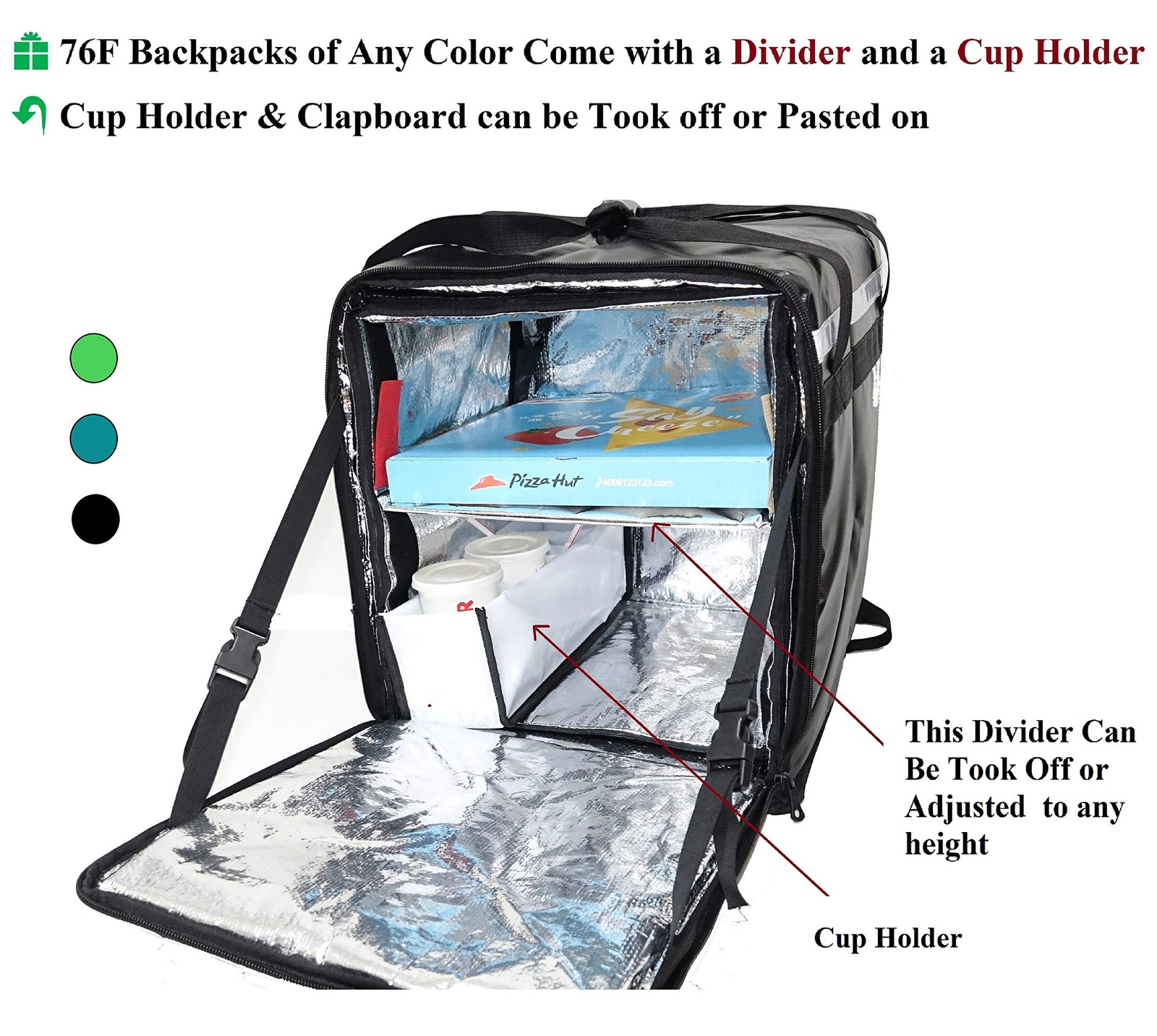 PK-76F: Large Doubledeck Insulated Pizza/Food Delivery Backpack, 16x 15x 18, wit