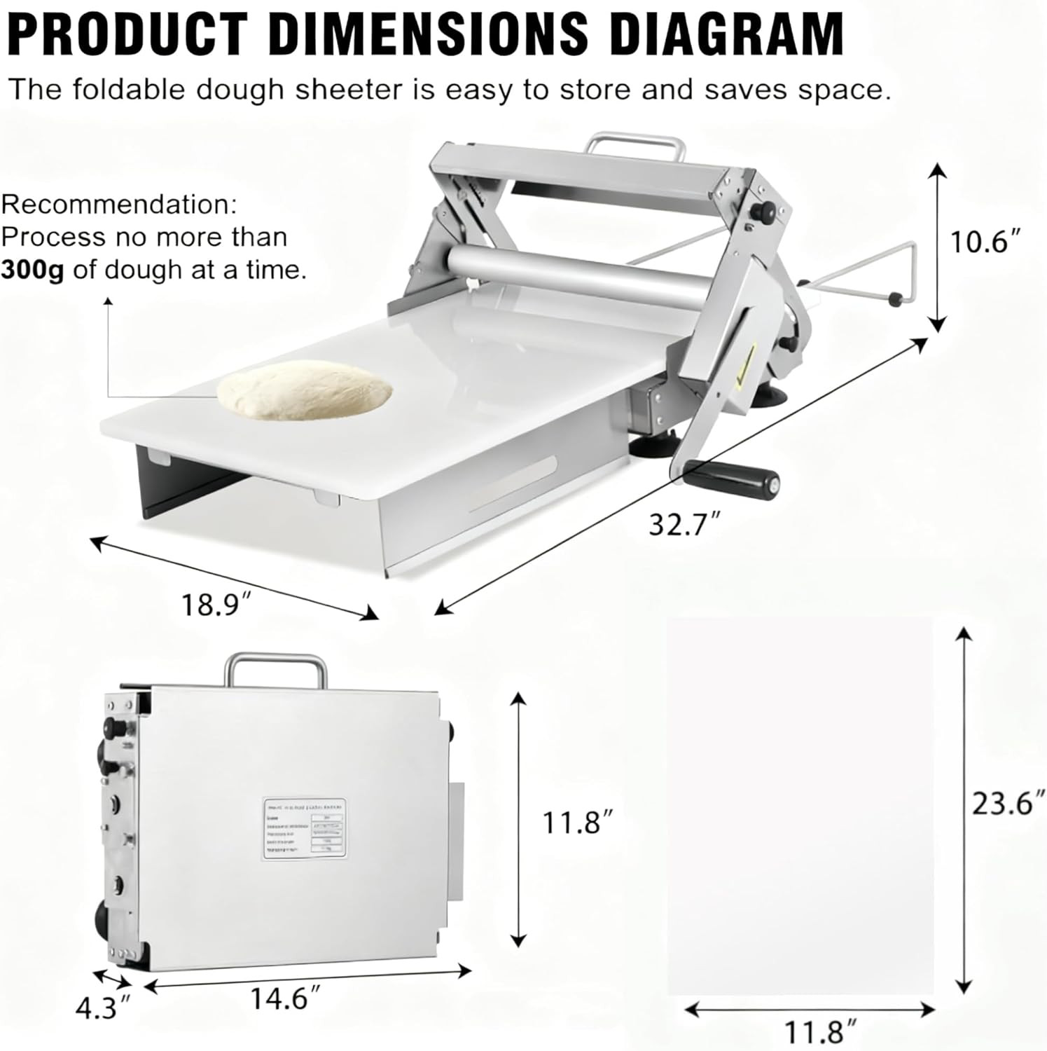 304 Stainless Steel Manual Dough Sheeter with Adjustable Thickness Roller