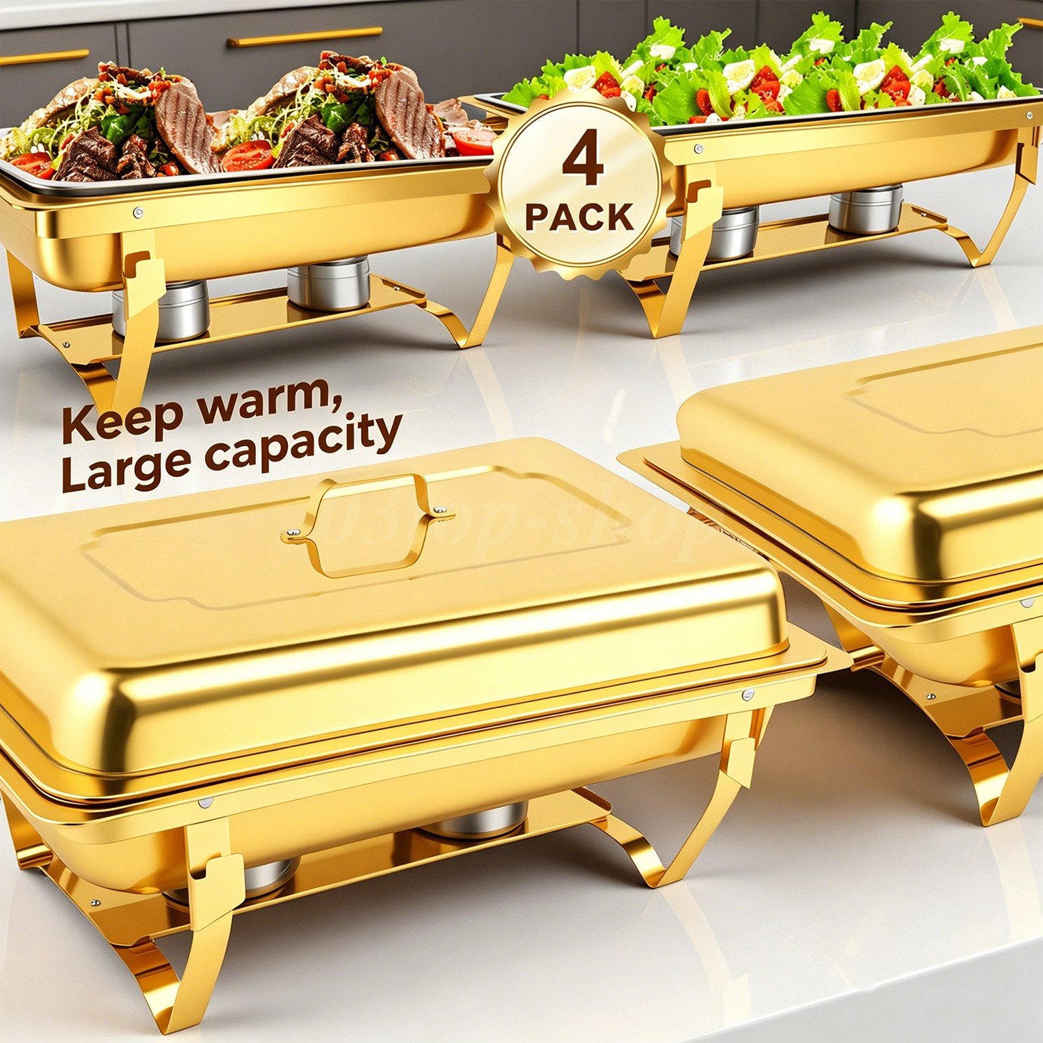 9Qt 4X Chafing Dish Buffet Set GOLD 316 Stainless Steel Chafer for Catering