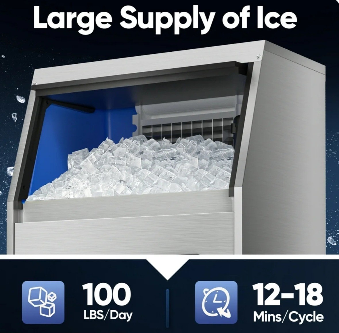 100lb/24H Commercial Ice Maker Under Counter Ice Machine w/ 34lb Ice Bin